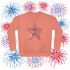 4th of July Star Sweatshirt — Americana Word Art Crewneck, Sizes S–3XL