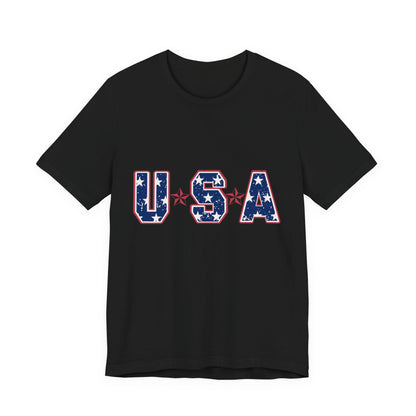 USA Stars Patriotic T-Shirt — Red, White & Blue Fourth of July Tee, Sizes XS–4XL