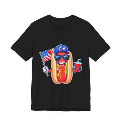 Fourth of July Funny Hot Dog Tee — Patriotic BBQ Graphic T-Shirt, Sizes XS–4XL