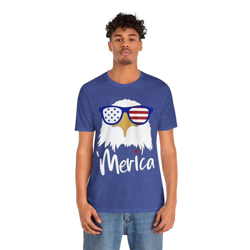 'Merica Eagle T-Shirt – Patriotic Bald Eagle with American Flag Sunglasses