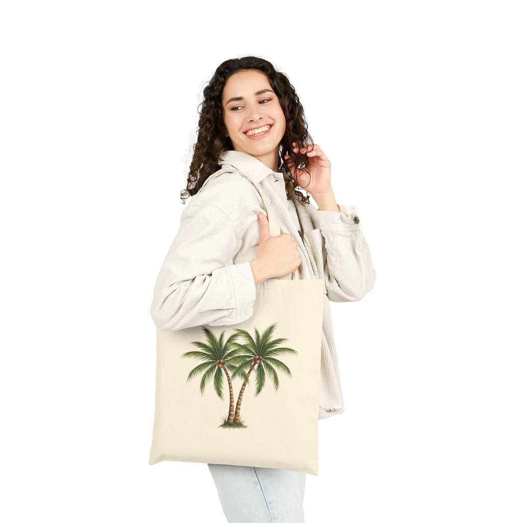 Palm Tree Canvas Tote Bag — Tropical Eco-Friendly Cotton Shopping Bag