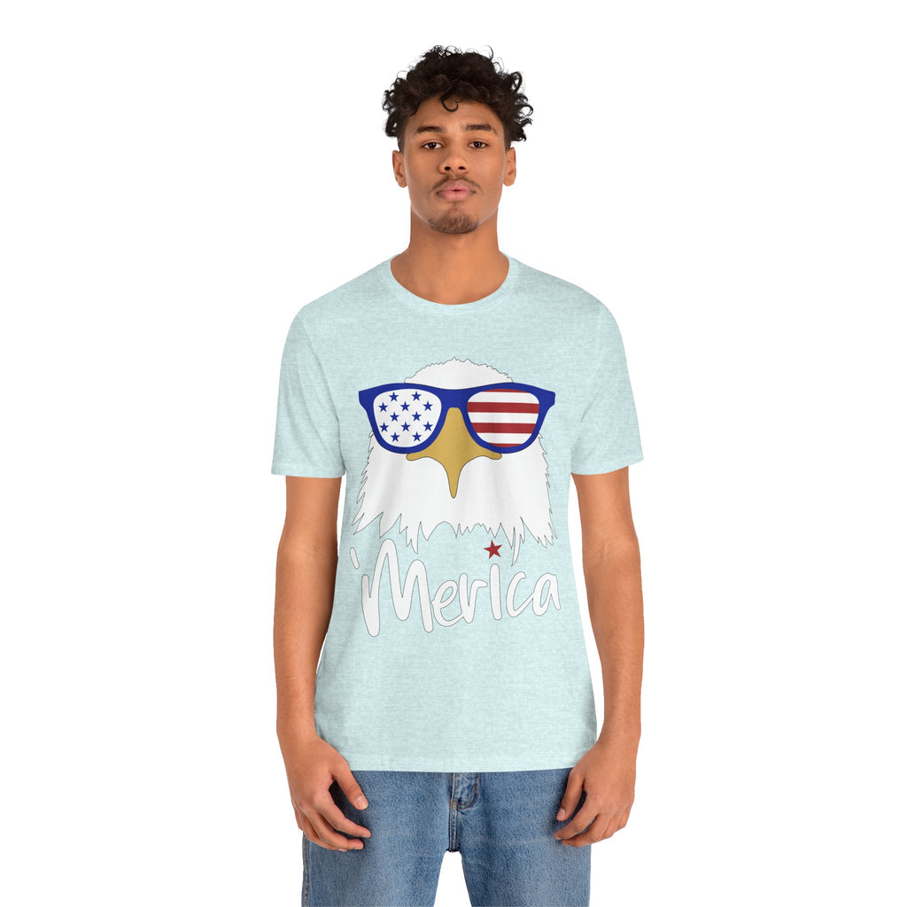 'Merica Eagle T-Shirt – Patriotic Bald Eagle with American Flag Sunglasses