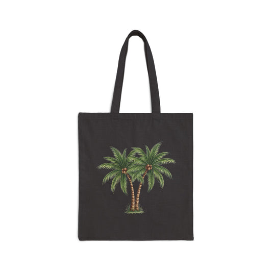 Palm Tree Canvas Tote Bag — Tropical Cotton Eco Tote, 15" x 16"