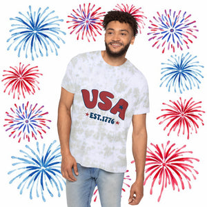 USA Est. 1776 Tie-Dye T-Shirt — Retro Patriotic Summer Tee, Sizes XS–XL