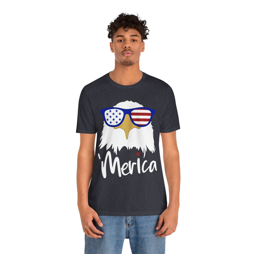 'Merica Eagle T-Shirt – Patriotic Bald Eagle with American Flag Sunglasses