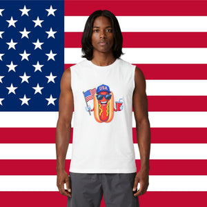 Hot Dog USA Tank Top — Funny Patriotic 4th of July BBQ Muscle Tee, Sizes S–2XL