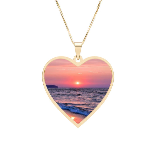 Heart Photo Pendant — Personalized Beach Sunset Necklace, Memory Frame Jewelry