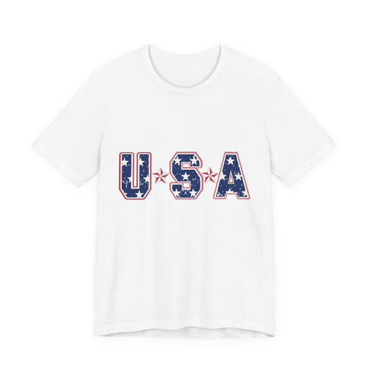 USA Stars Patriotic T-Shirt — Red, White & Blue Fourth of July Tee, Sizes XS–4XL