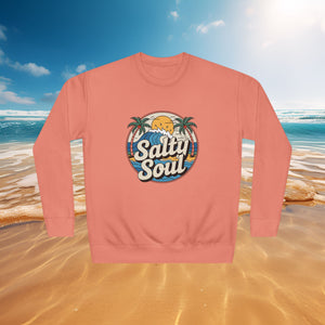Salty Soul Sweatshirt — Vintage Beach Sunset Palm Crewneck, Sizes S–3XL
