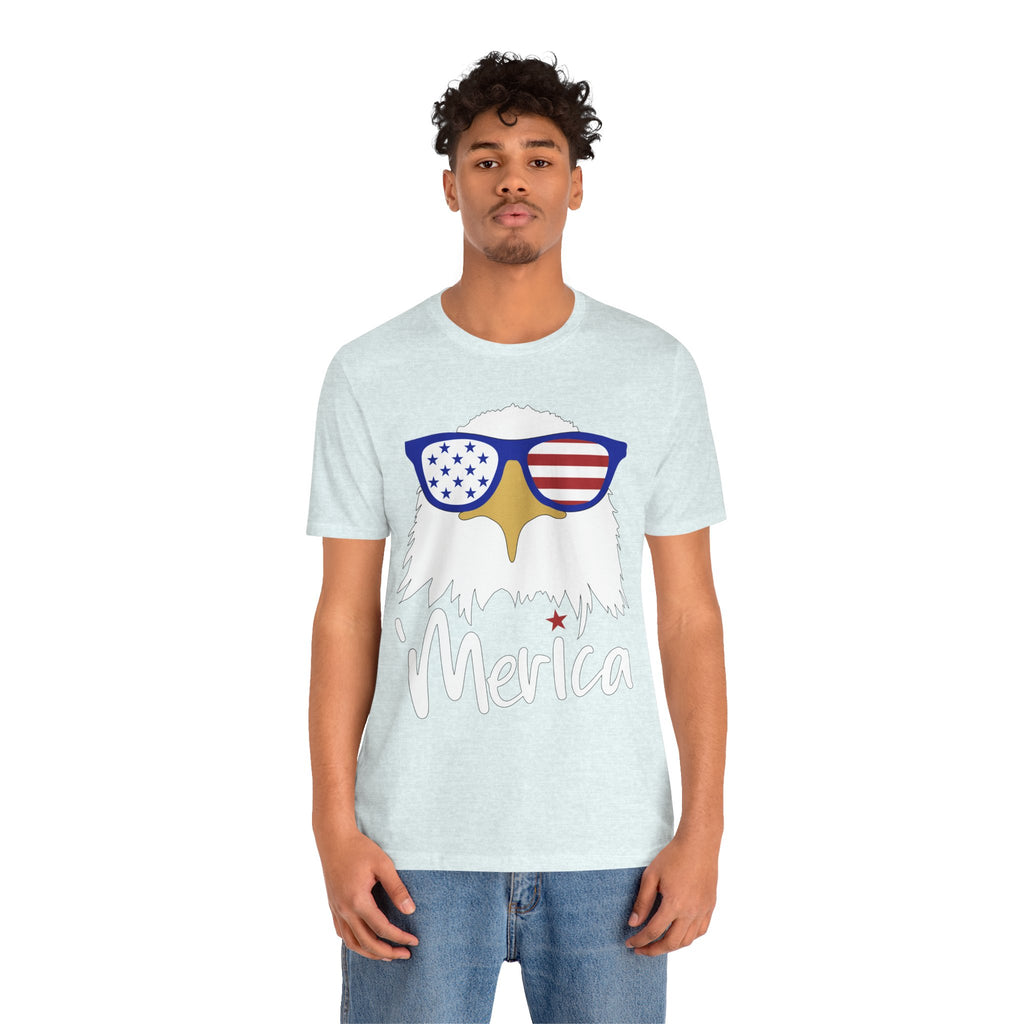 'Merica Eagle T-Shirt – Patriotic Bald Eagle with American Flag Sunglasses