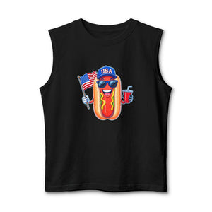 Hot Dog USA Tank Top — Funny Patriotic 4th of July BBQ Muscle Tee, Sizes S–2XL
