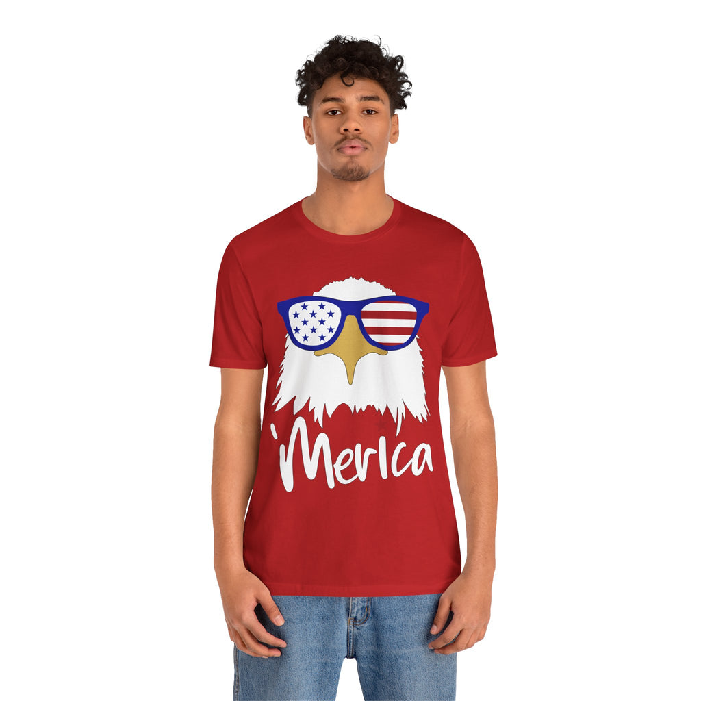 'Merica Eagle T-Shirt – Patriotic Bald Eagle with American Flag Sunglasses
