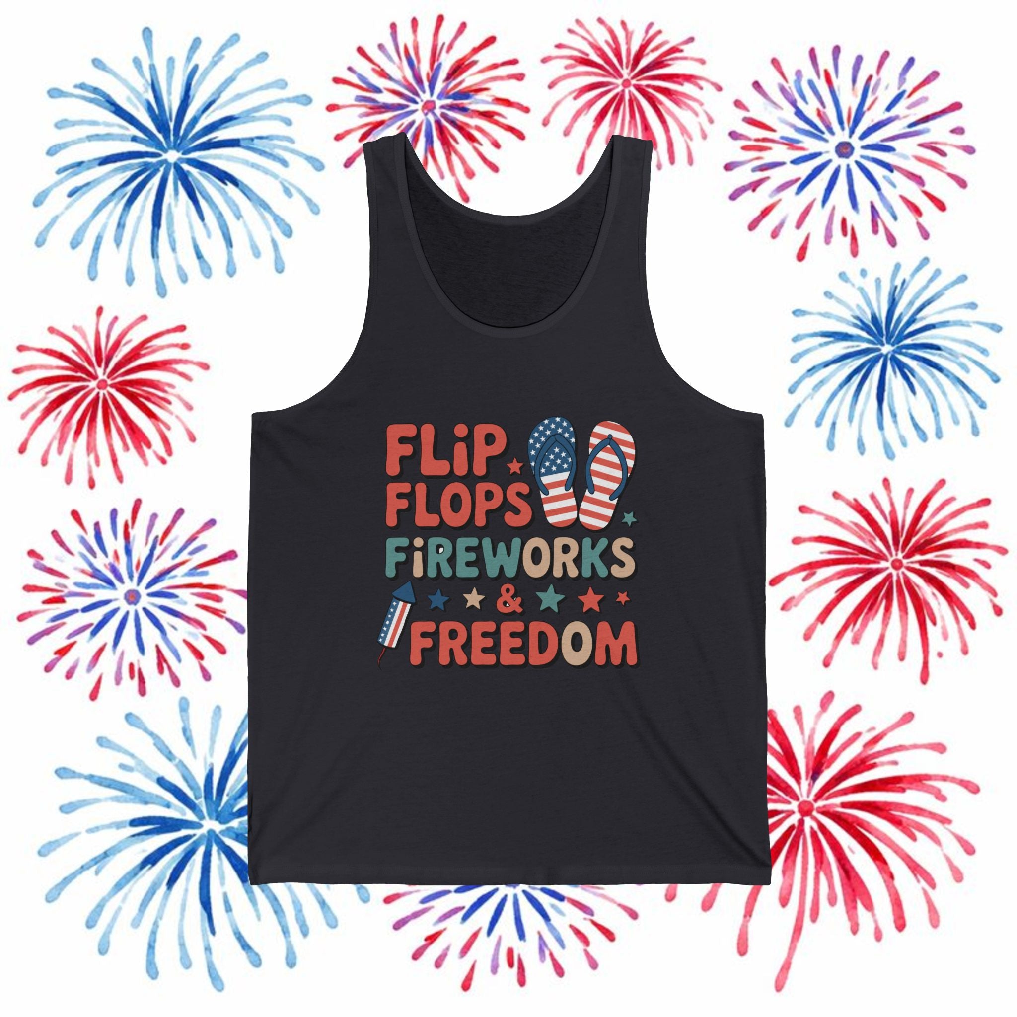 Flip Flops Fireworks Freedom Tank Top — Patriotic 4th of July Summer Graphic Tank
