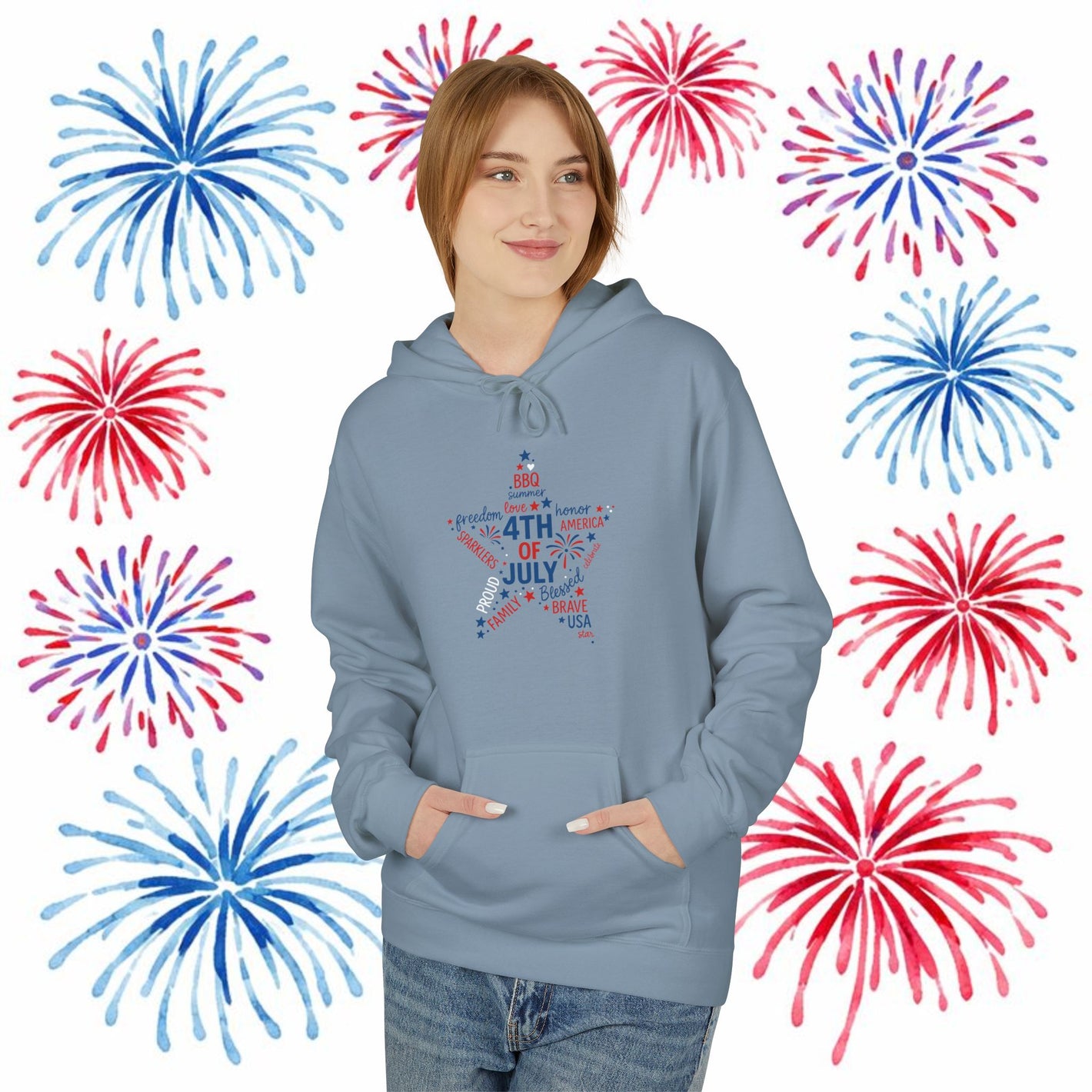 4th of July Star Hoodie — Patriotic USA Star Graphic Pullover, Sizes S–5XL