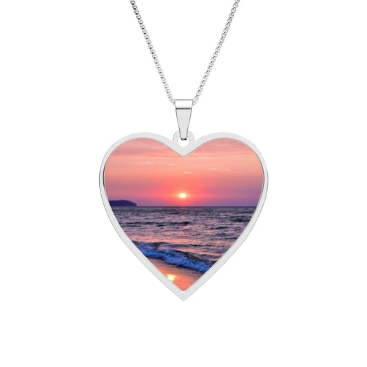 Heart Photo Pendant — Personalized Beach Sunset Necklace, Memory Frame Jewelry
