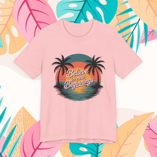 Believe in New Beginnings Sunset Palm T-Shirt