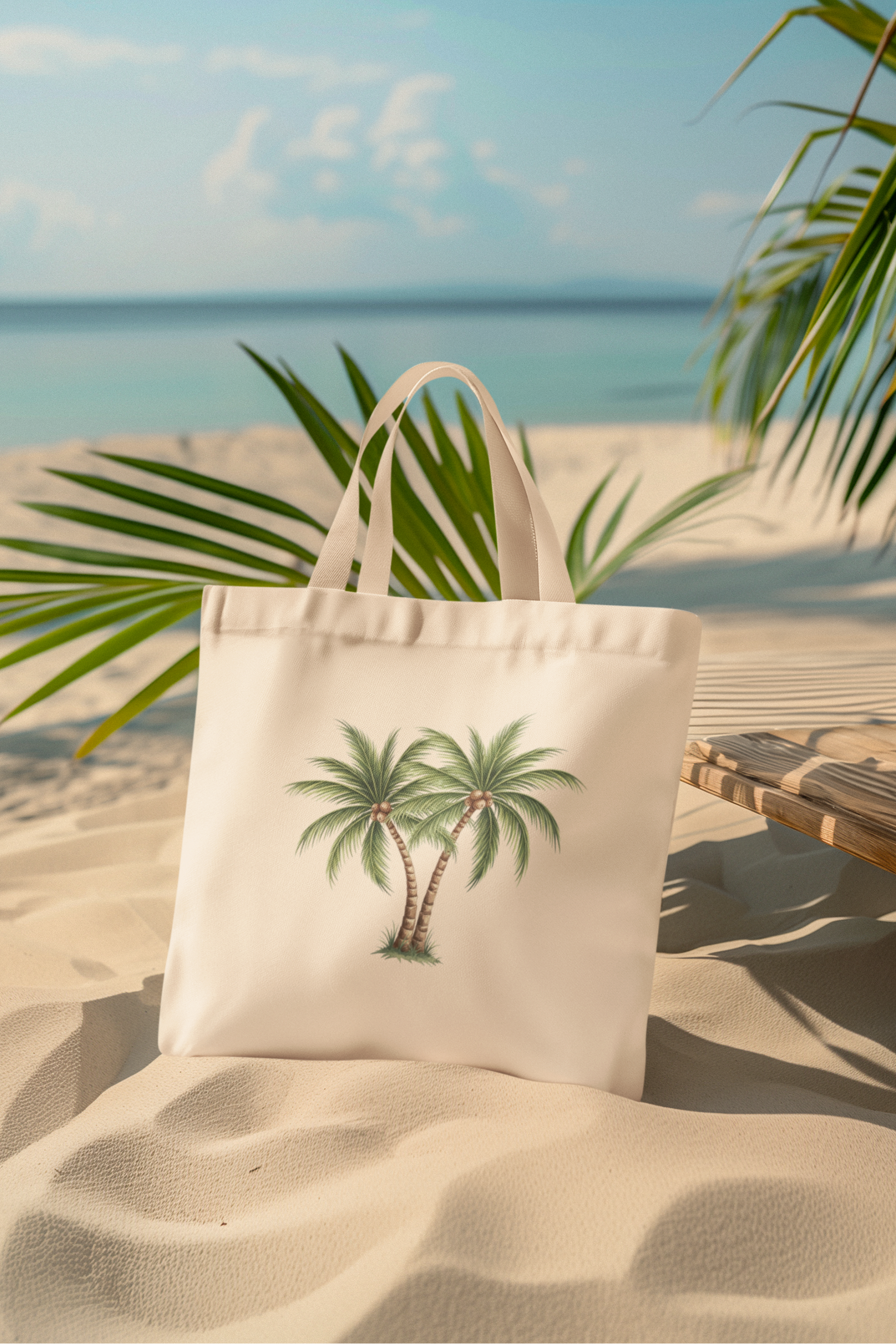 Palm Tree Canvas Tote Bag — Tropical Eco-Friendly Cotton Shopping Bag