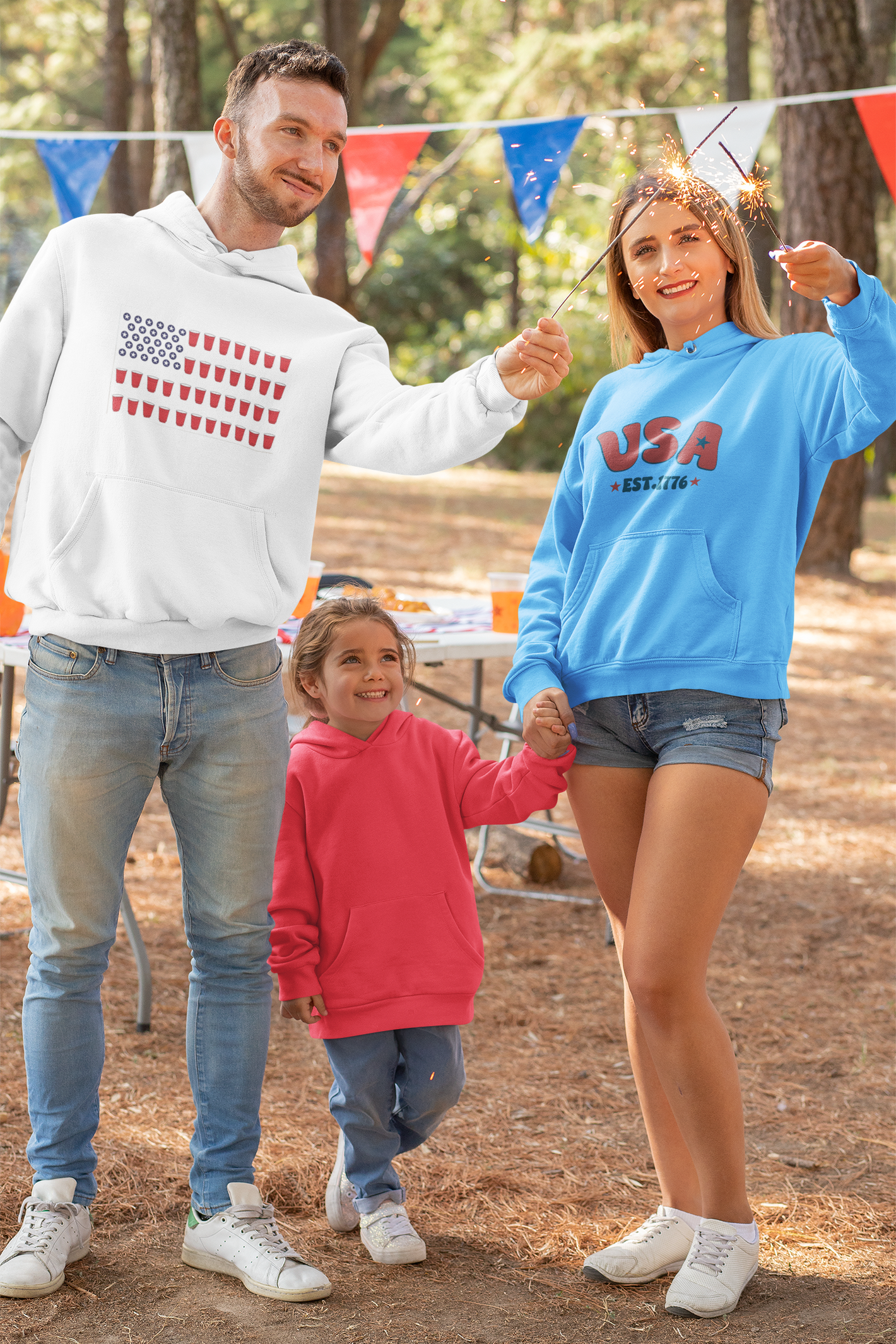 Beer Pong American Flag Hoodie — Red Cups & Stars Patriotic Party Sweatshirt, Sizes S–5XL