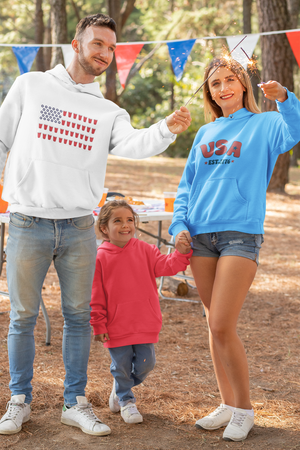 USA EST.1776 Hoodie — Retro Patriotic Fleece Pullover, Sizes S–5XL
