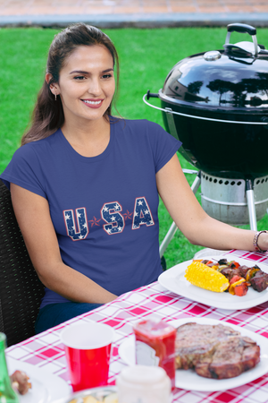 USA Stars Patriotic T-Shirt — Red, White & Blue Fourth of July Tee, Sizes XS–4XL