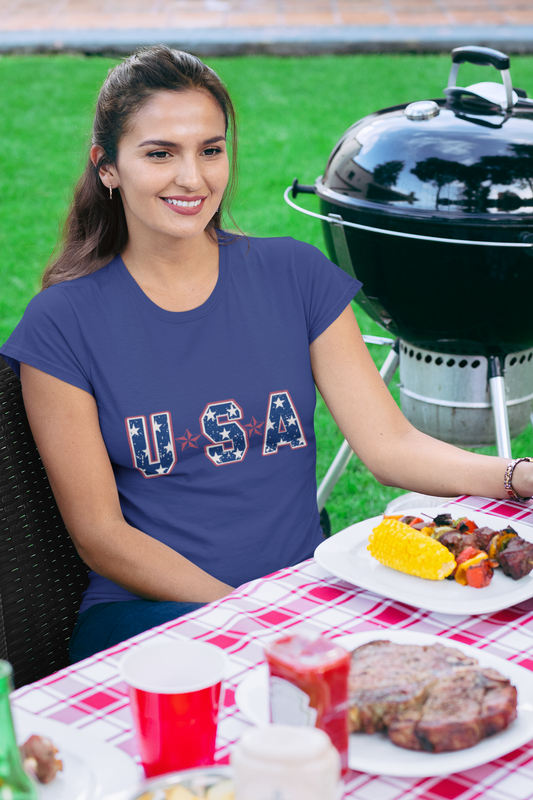 USA Stars Patriotic T-Shirt — Red, White & Blue Fourth of July Tee, Sizes XS–4XL