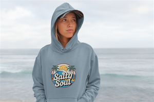Salty Soul Hoodie — Vintage Beach Palm Tree Pullover, Sizes S–5XL