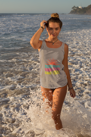 Good Vibes Tank Top — "Blue Skies Good Days" Retro Sun Graphic, Sizes XS–2XL