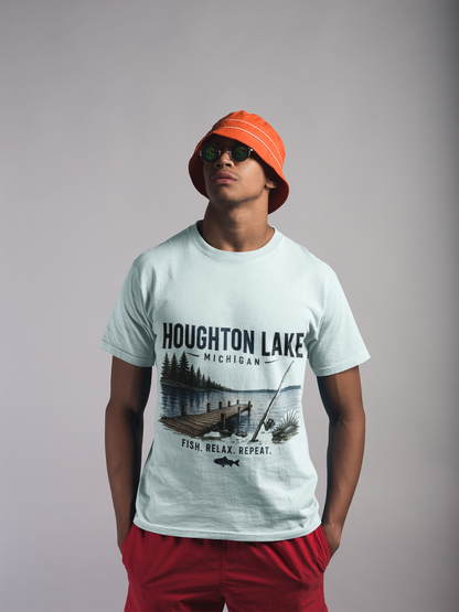 Houghton Lake Michigan Fishing Tee — "Fish. Relax. Repeat."