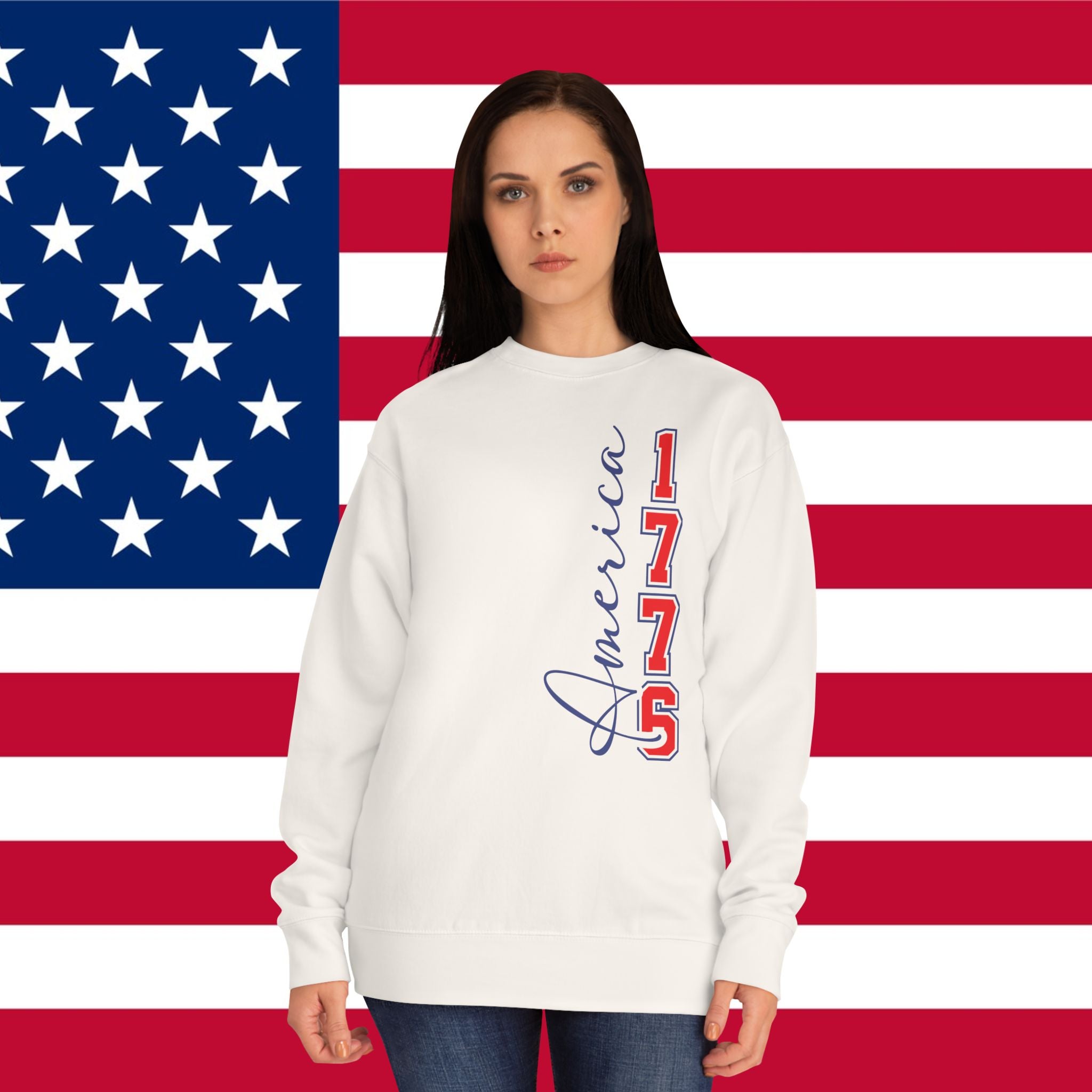 America 1776 Crewneck Sweatshirt – 76 Land of the Free Patriotic Pullover
