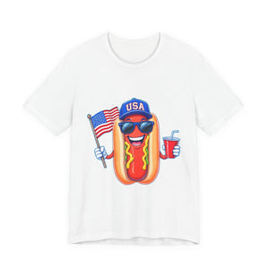 Fourth of July Funny Hot Dog Tee — Patriotic BBQ Graphic T-Shirt, Sizes XS–4XL