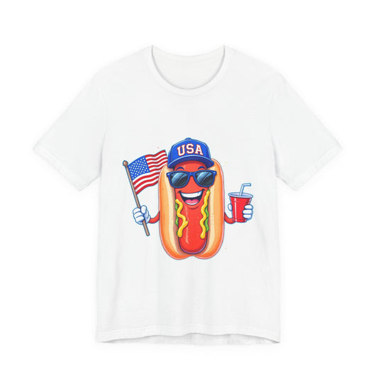 Fourth of July Funny Hot Dog Tee — Patriotic BBQ Graphic T-Shirt, Sizes XS–4XL