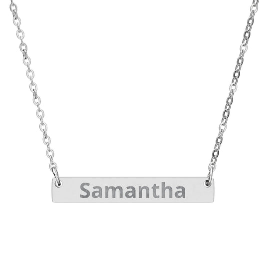 Personalized Horizontal Bar Necklace — Engraved Name Pendant, Gold, Silver & More