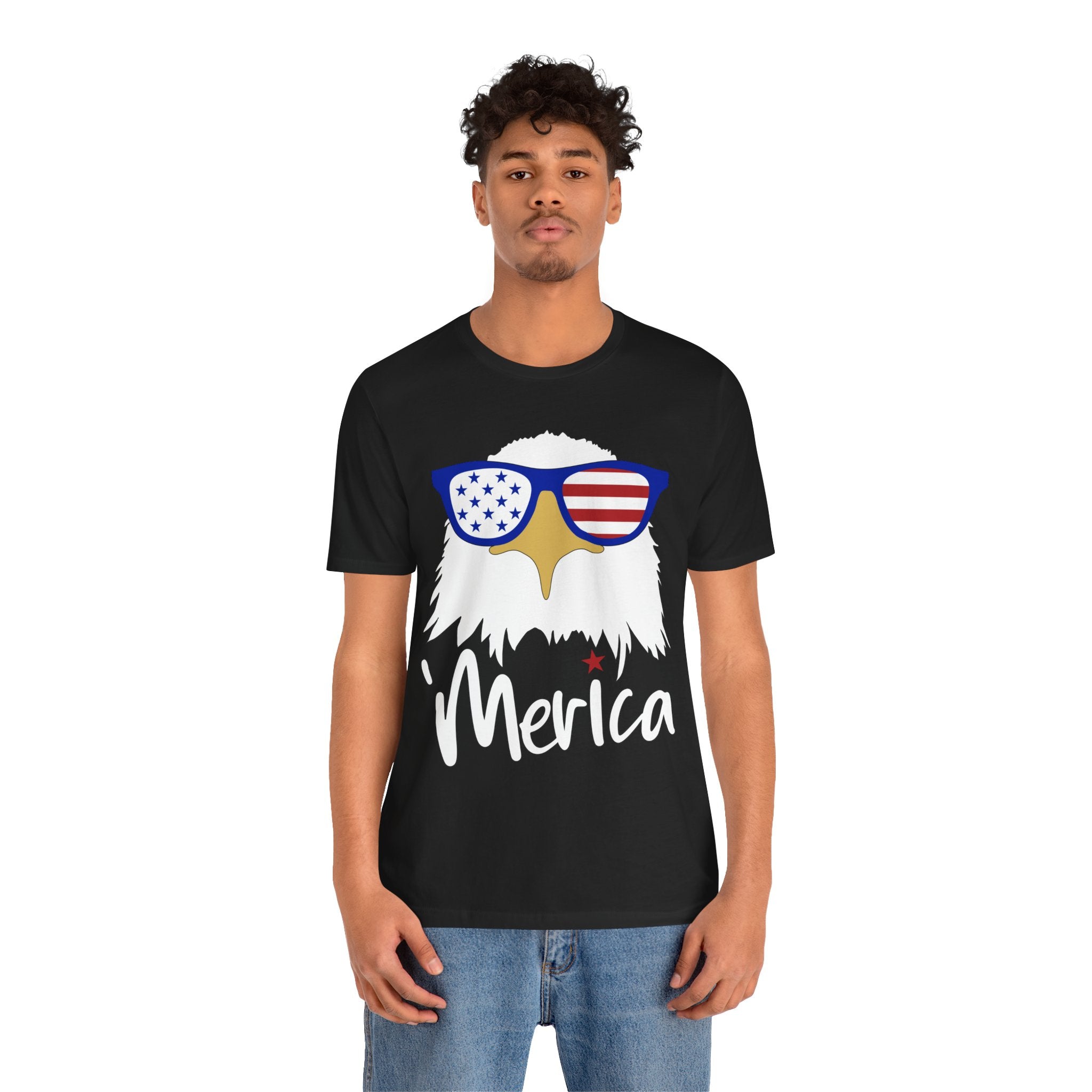 'Merica Eagle T-Shirt – Patriotic Bald Eagle with American Flag Sunglasses