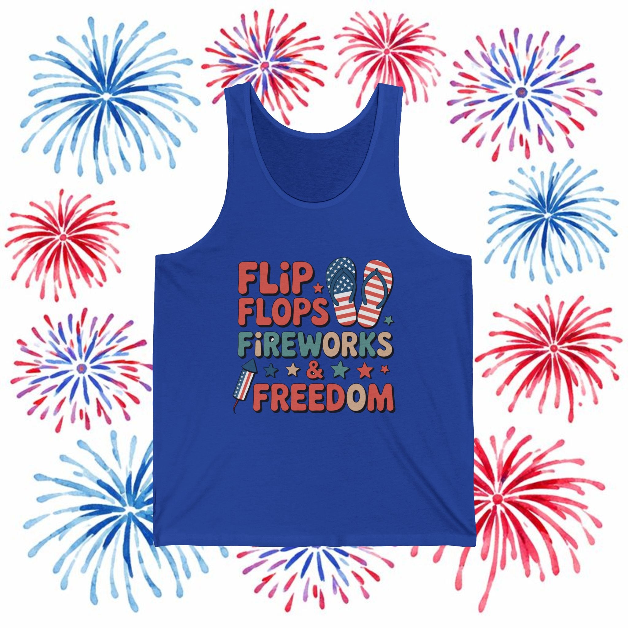 Flip Flops Fireworks Freedom Tank Top — Patriotic 4th of July Summer Graphic Tank