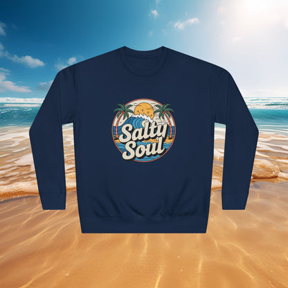 Salty Soul Sweatshirt — Vintage Beach Sunset Palm Crewneck, Sizes S–3XL
