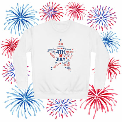 4th of July Star Sweatshirt — Americana Word Art Crewneck, Sizes S–3XL