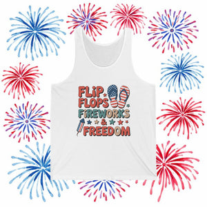 Flip Flops Fireworks Freedom Tank Top — 4th of July Summer Graphic Tank, Sizes XS–2XL