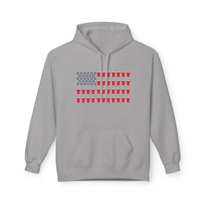 Beer Pong American Flag Hoodie — Red Cups & Stars Patriotic Party Sweatshirt, Sizes S–5XL