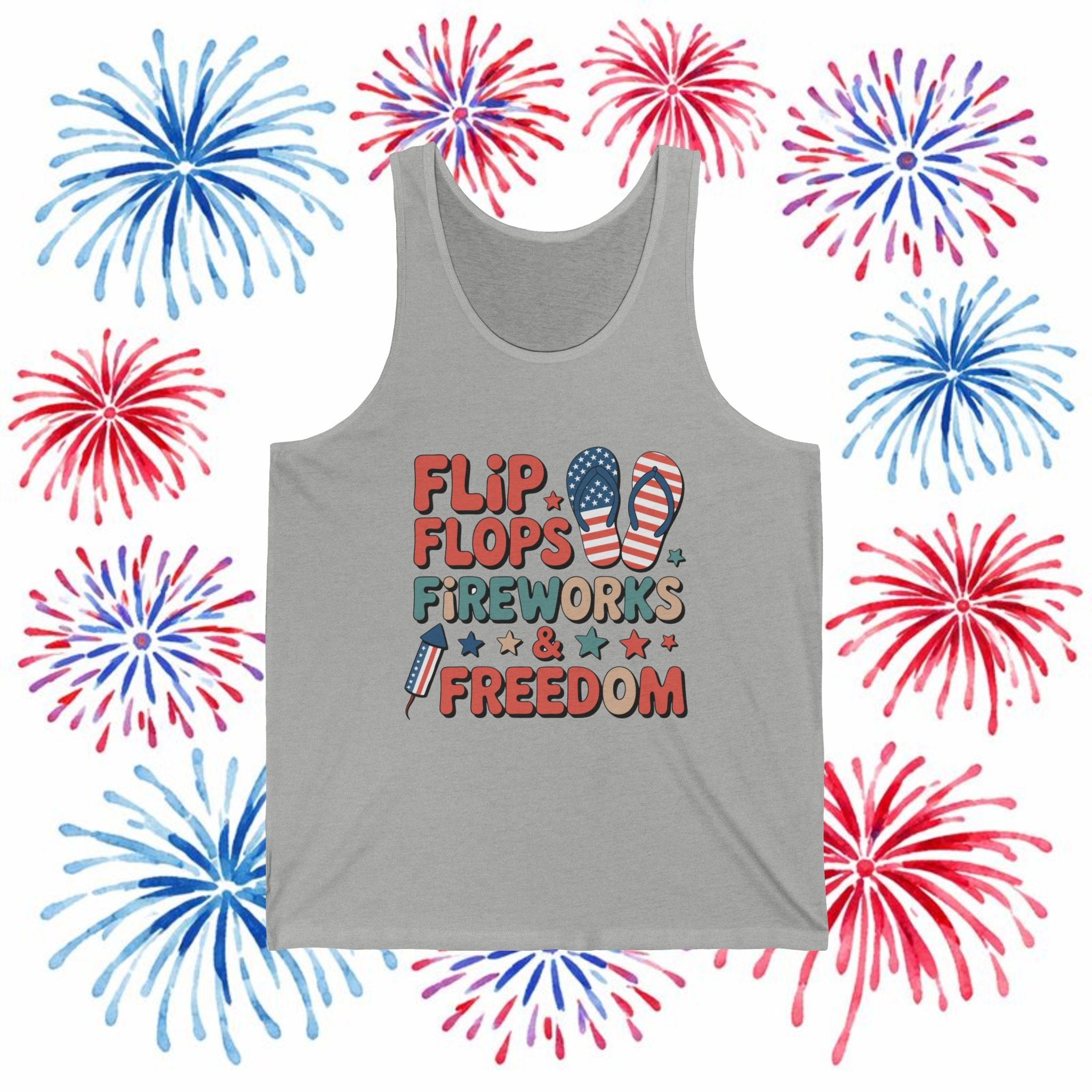 Flip Flops Fireworks Freedom Tank Top — Patriotic 4th of July Summer Graphic Tank