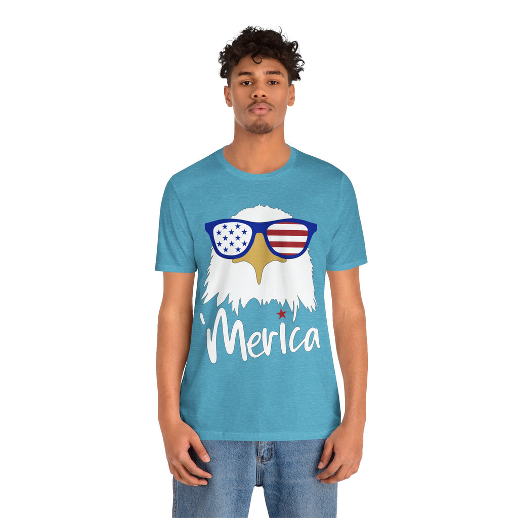 'Merica Eagle T-Shirt – Patriotic Bald Eagle with American Flag Sunglasses