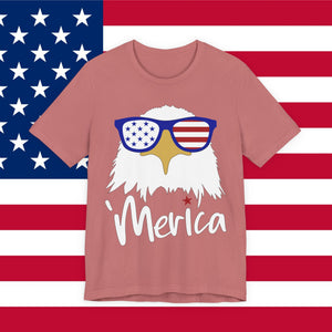 'Merica Eagle T-Shirt — Bald Eagle with American Flag Sunglasses, Sizes XS–3XL