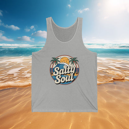 Salty Soul Beach Tank Top — Retro Palm Tree Summer Tank, Sizes XS–2XL