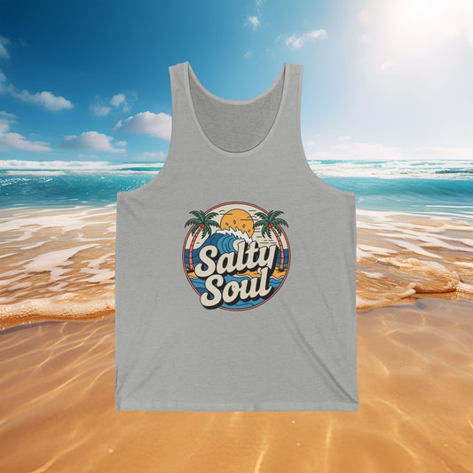 Salty Soul Beach Tank Top — Retro Palm Tree Summer Tank, Sizes XS–2XL