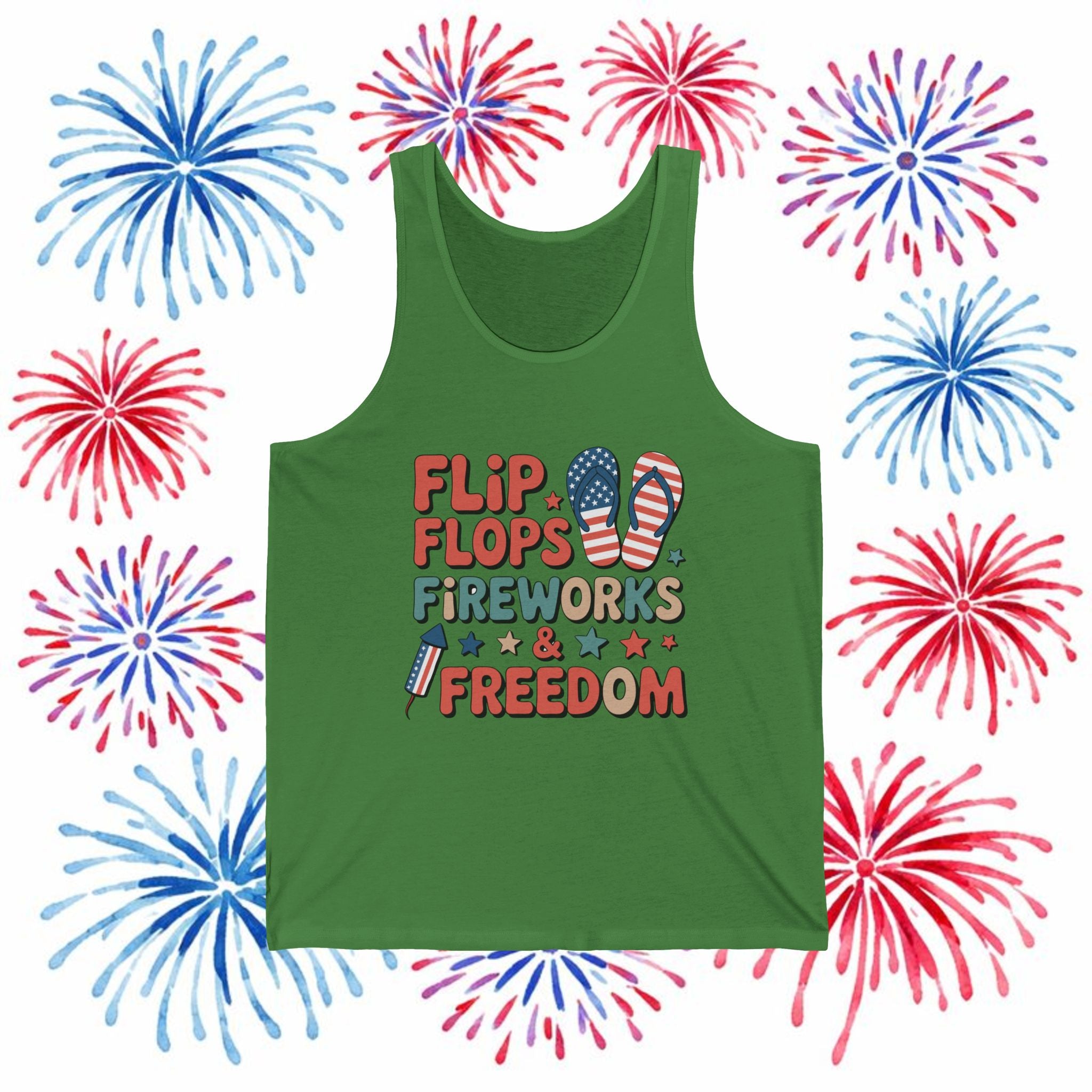 Flip Flops Fireworks Freedom Tank Top — Patriotic 4th of July Summer Graphic Tank