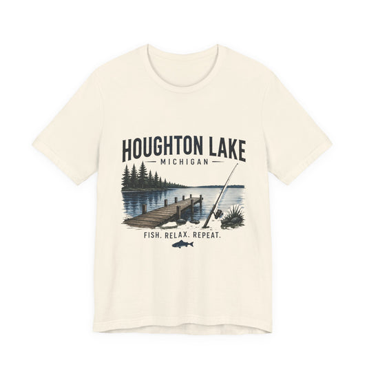 Houghton Lake Michigan Fishing Tee — "Fish. Relax. Repeat."