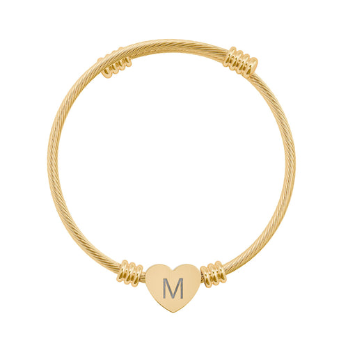 Engravable Heart Cuff Bracelet — Personalized Initial Charm in Silver or Gold