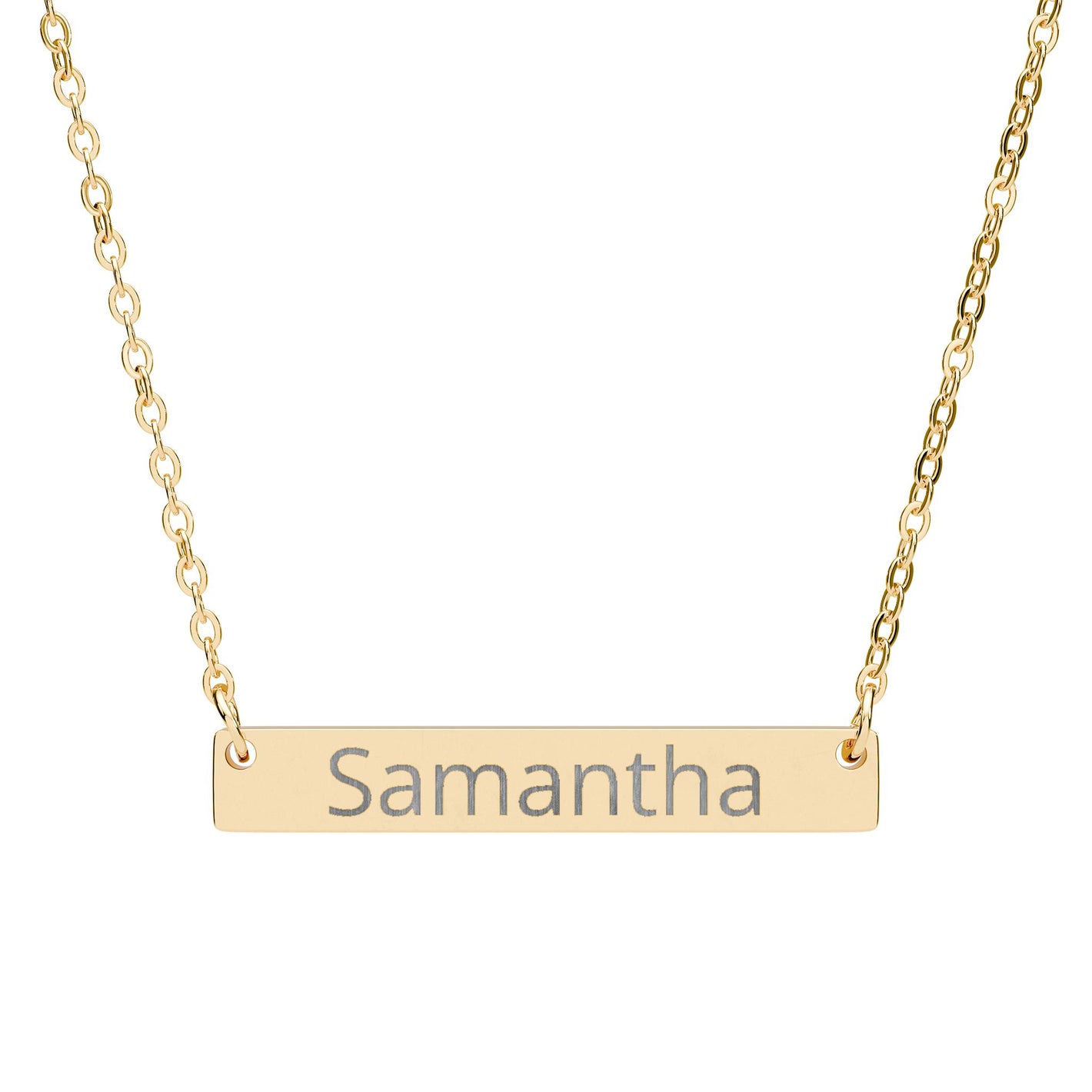 Personalized Horizontal Bar Necklace — Engraved Name Pendant, Gold, Silver & More