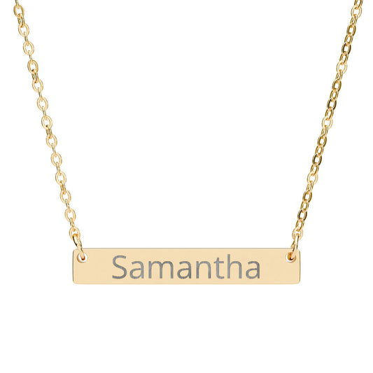 Personalized Horizontal Bar Necklace — Engraved Name Pendant, Gold, Silver & More