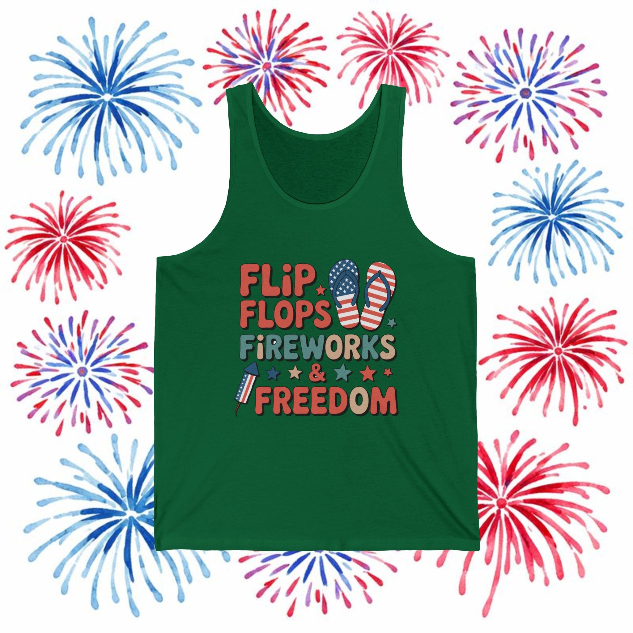Flip Flops Fireworks Freedom Tank Top — Patriotic 4th of July Summer Graphic Tank